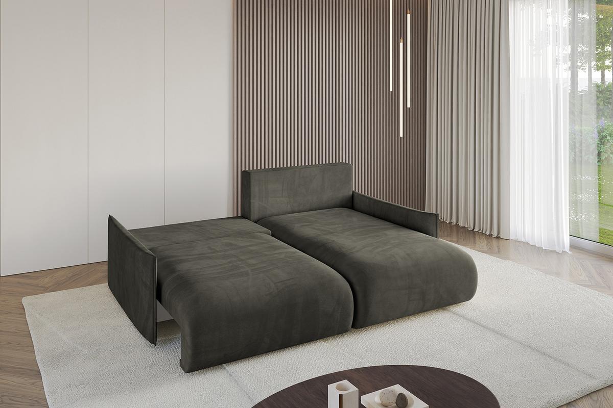 ECKSOFA Ottomane rechts ONESK-L -v1 216x177x72 Schwarz Velours - Schwarz, Holzwerkstoff/Kunststoff (177/216cm) - ALTDECOR