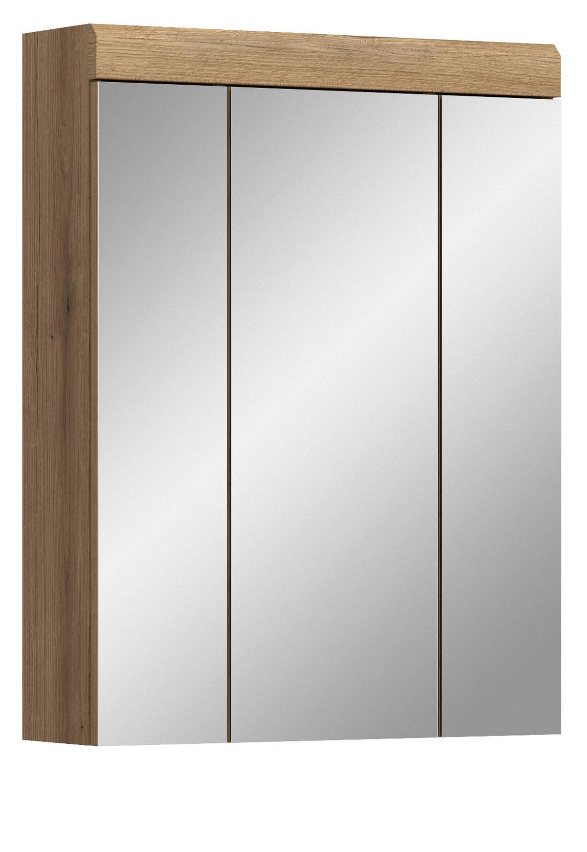SPIEGELSCHRANK Evoke Eiche, Badschrank 3-türig 60 cm - Eichefarben, Glas/Holzwerkstoff (60/79/18cm) - Inn.Furn