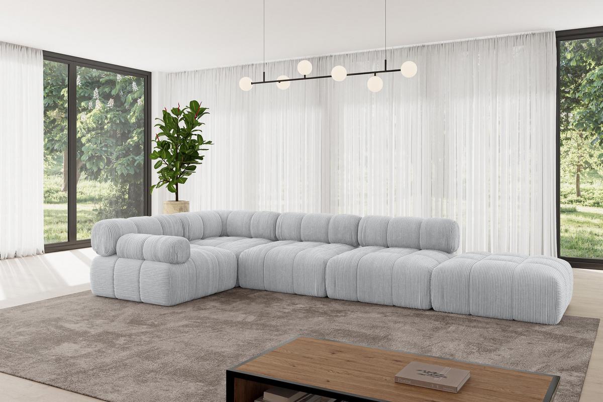 ECKSOFA modulares Sofa Felto-L2 - 380x190x70 cm Grau Cord - Grau, Holzwerkstoff/Textil (380/190cm) - ALTDECOR