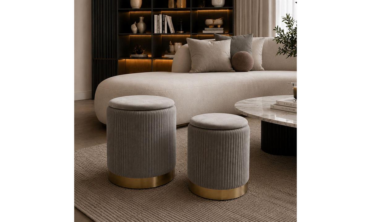 HOCKER-SET GEMINI 37/37/42 cm Grau - Goldfarben/Grau, Textil/Metall (37/42/37cm) - Lookway