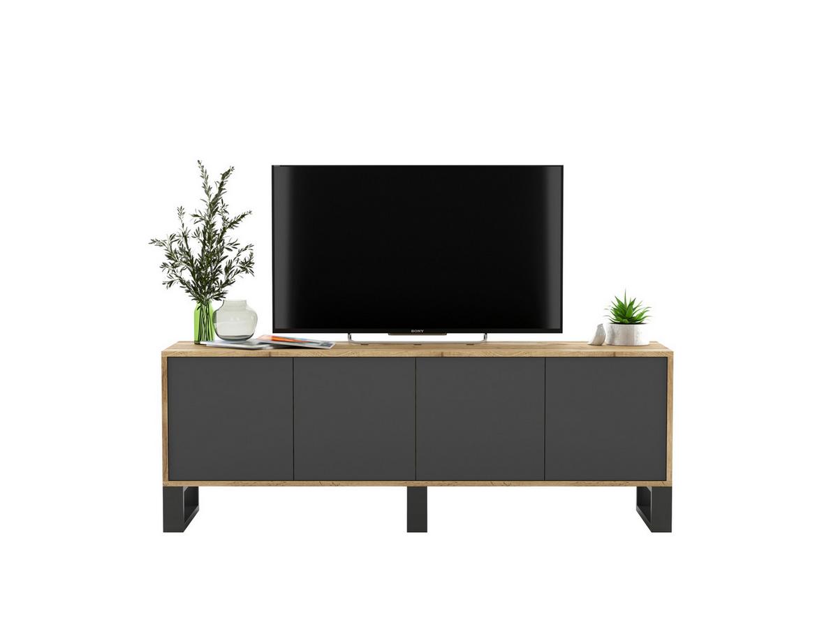 TV-SCHRANK Apollo2 Eiche wotan Graphit Matt mit Metallbeinen 150/53/35 cm - Graphitfarben/Schwarz, Holzwerkstoff/Metall (150/53/35cm) - Meble Lindner