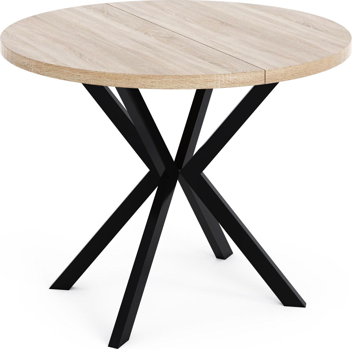 ESSTISCH Valeo runder ausziehbarer, Sonoma Eiche 120-200/120/76 cm - Schwarz/Sonoma Eiche, Holzwerkstoff/Metall (200/120/76cm) - WFL GROUP