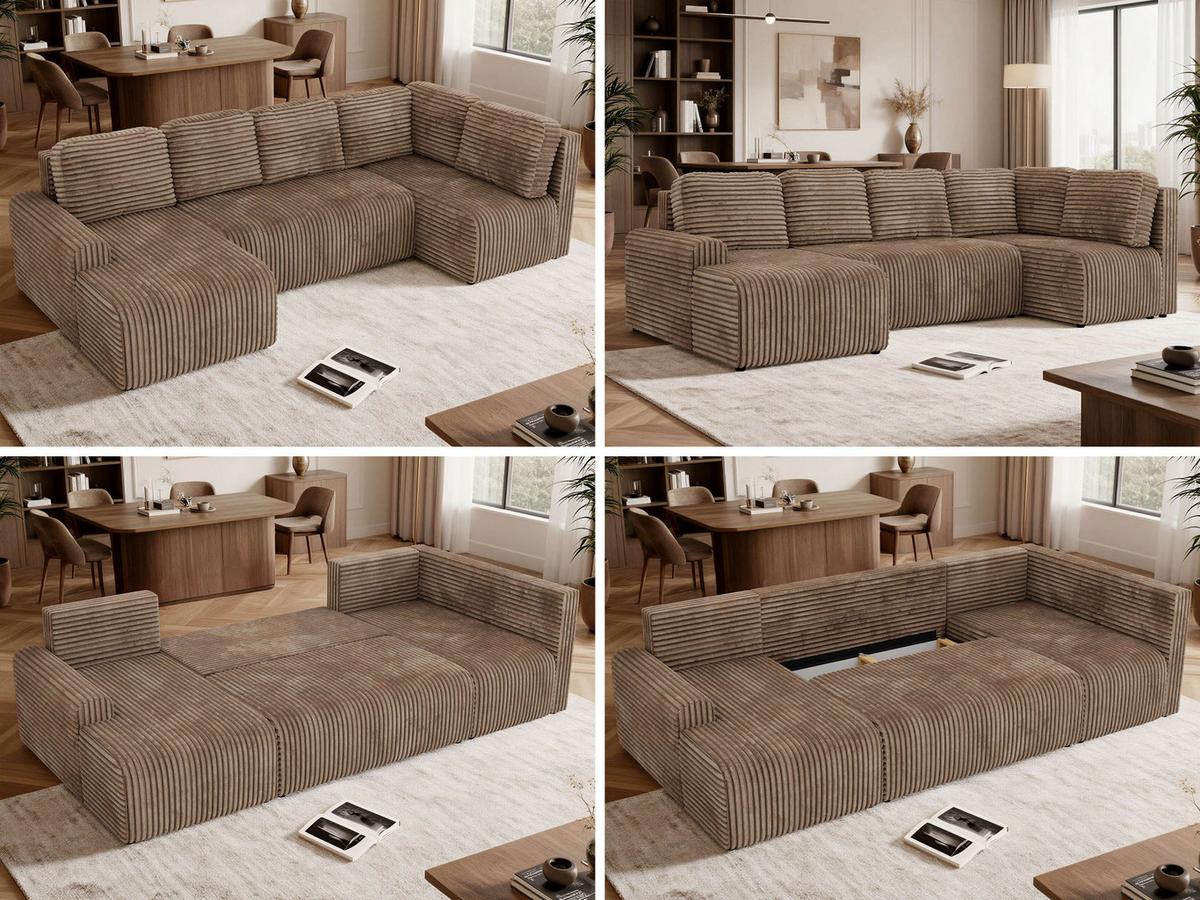 WOHNLANDSCHAFT NESSARO COR U Braun Cord - Rechts Seite - Schwarz/Braun, Kunststoff/Textil (151/92/307cm) - MKS