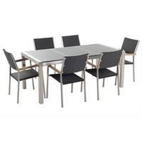 GARTENMÖBEL SET 6-Sitzer Granit grau poliert Rattan Grosseto - Silberfarben/Schwarz, Metall - Beliani
