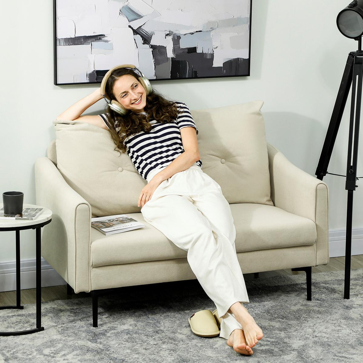 SOFA 2-Sitzer 124 cm Kleine Couch mit Armlehne, Samtoptik, Cremeweiß - Creme, Textil (73/92/124cm) - HOMCOM
