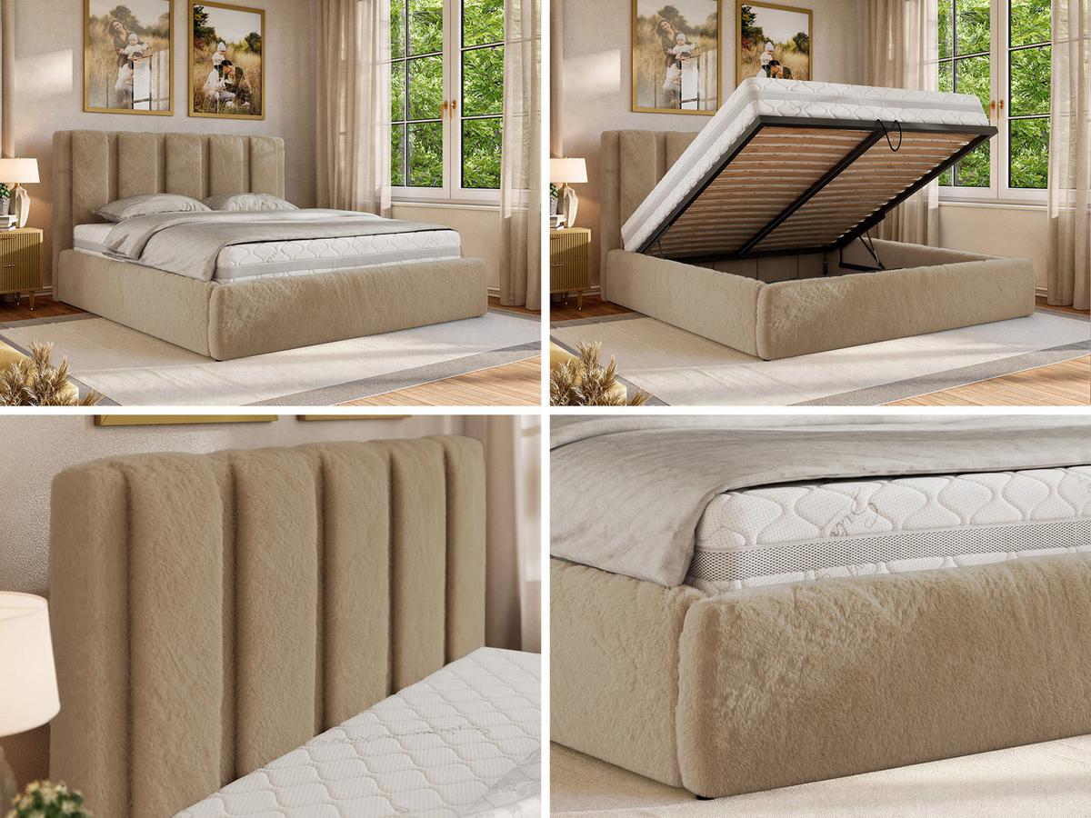 POLSTERBETT SAVINO CLASSIC 160/200 - Beige Plüsch - Multipocket-Matratze - Beige, Textil (160/200cm) - MKS