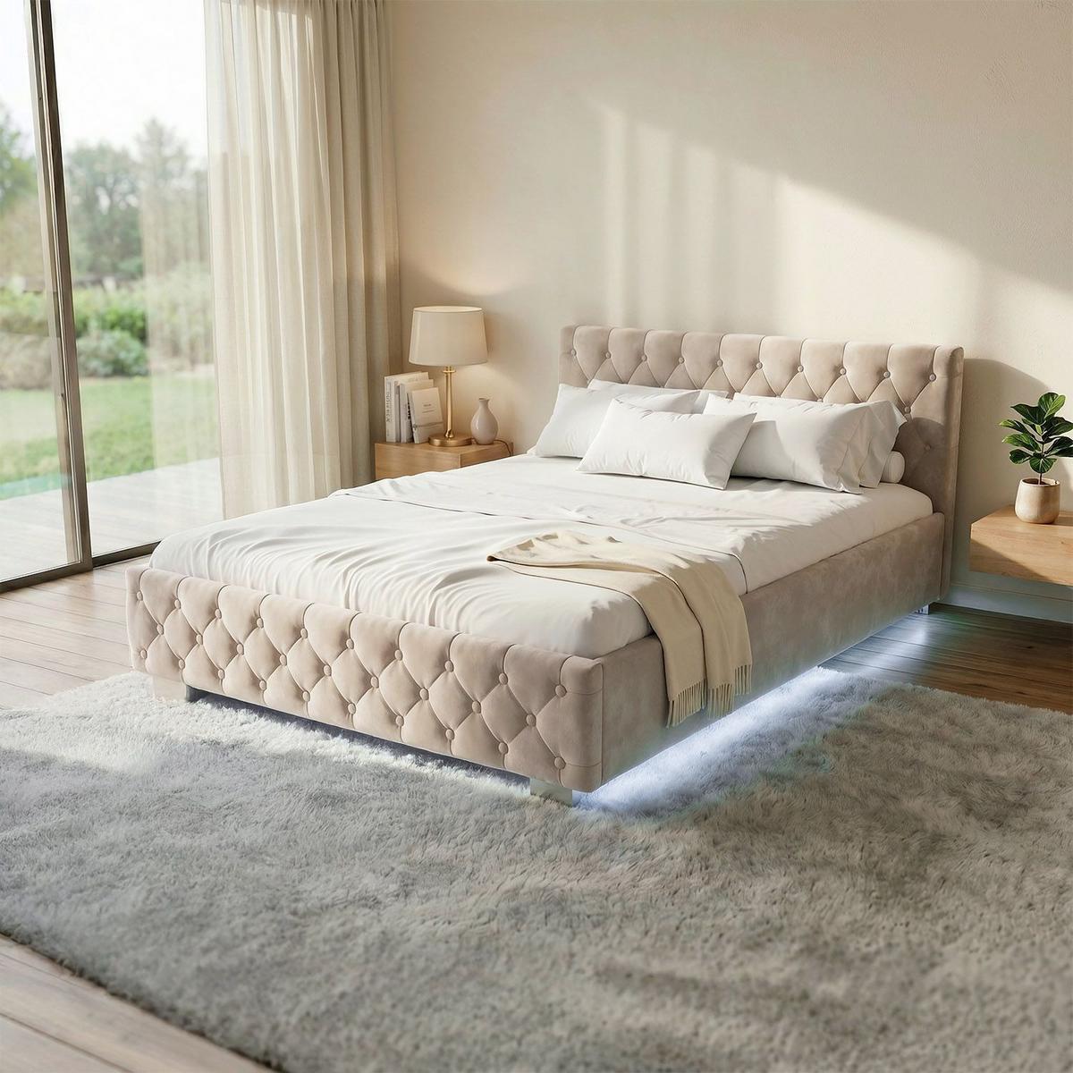 POLSTERBETT Nizza Beige 140x200 cm mit Matratze - Beige, Holz (140/200cm) - Juskys