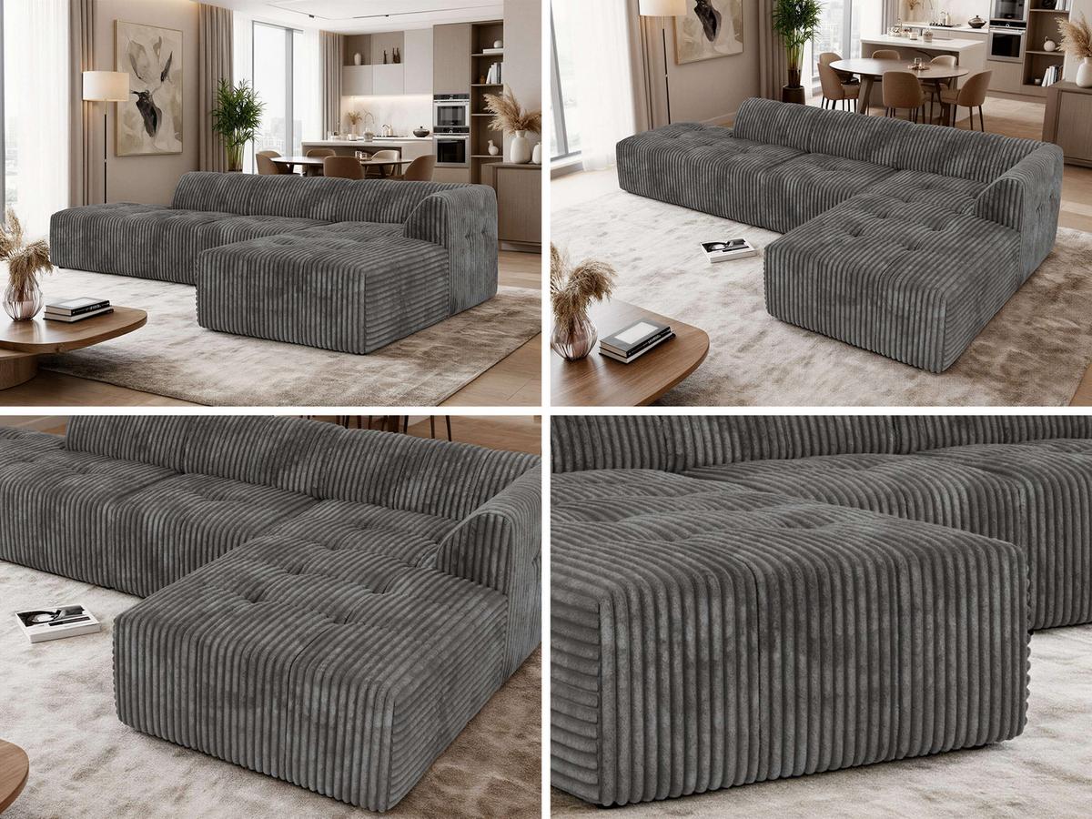 ECKSOFA GRIDA 3M L Grau Cord - Rechts - Schwarz/Grau, Kunststoff/Textil (176/335cm) - MKS