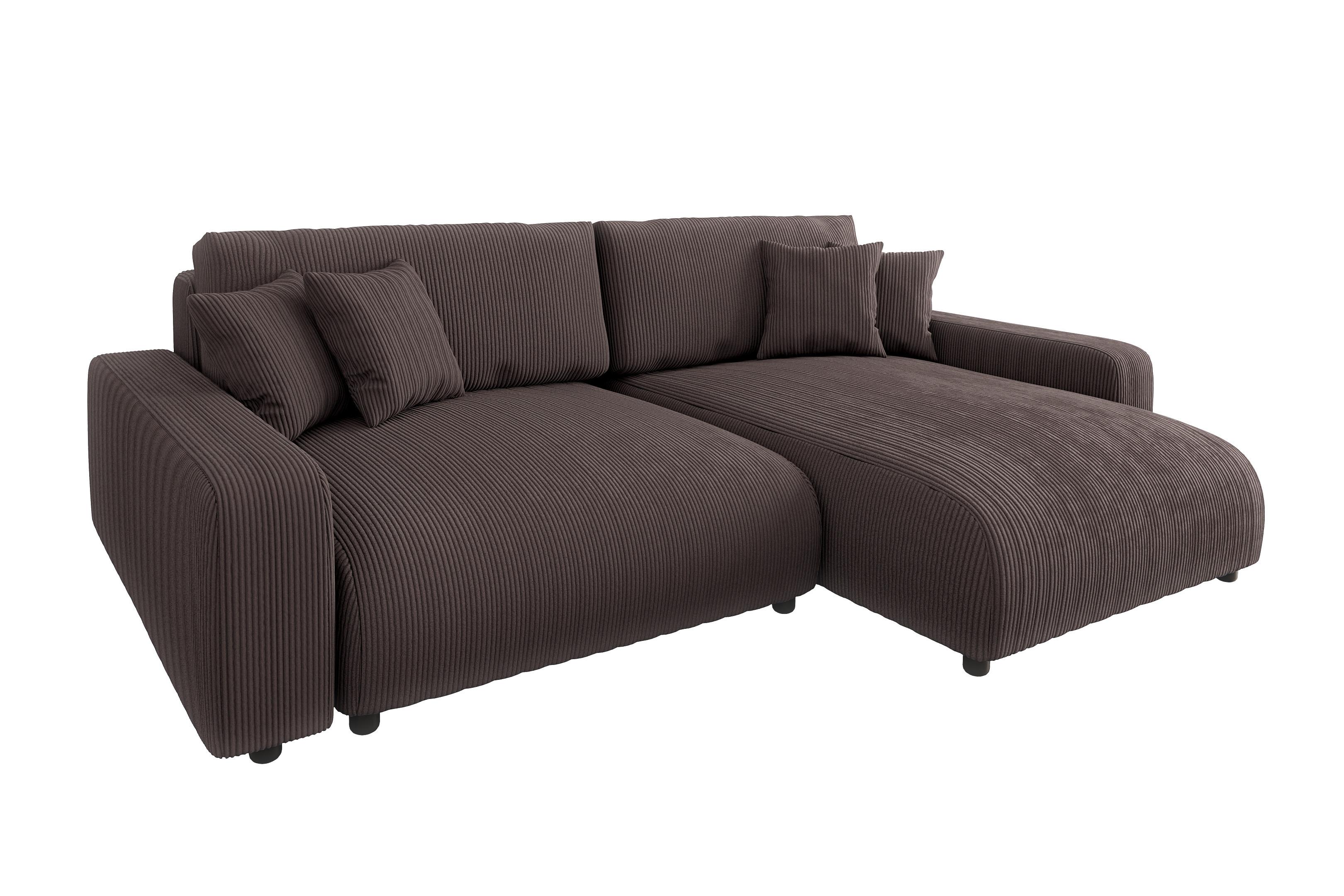 ECKSOFA Emma Dunkelbraun Cord - Ottomane rechts - Dunkelbraun, Textil (234/170cm) - S-Style Möbel