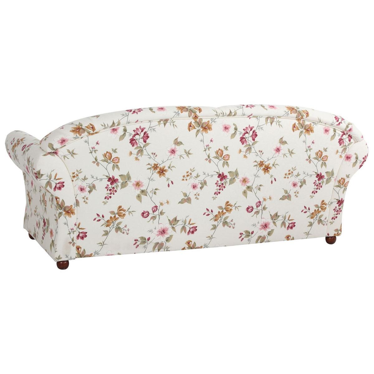 SOFA Landhaus 2,5-Sitzer Kama Bezug Flachgewebe Blumenmuster 2 - Rot/Weiß, Kunststoff (202/85/81cm) - 58aufmkessel