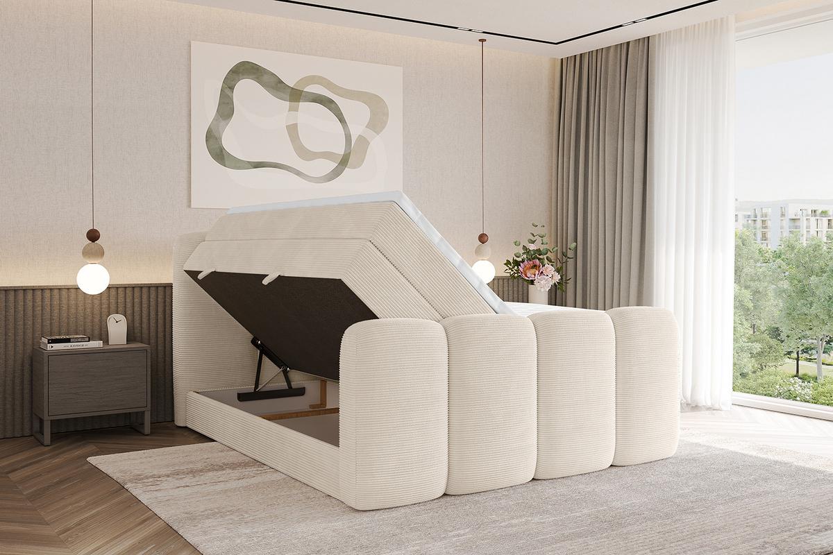 BOXBETT mit Matratze H3|H4 und Lattenrost - NINA-Z KING - 160x200 cm Poso - Beige - Ecru, Holzwerkstoff (160/200cm)