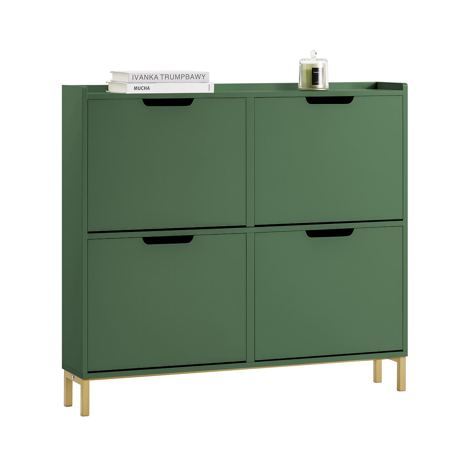 SCHUHSCHRANK mit 4 Klappen, Dunkelgrün 100x91x19cm - Dunkelgrün, Holzwerkstoff/Metall (100/91/19cm) - SoBuy