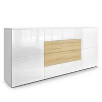 SIDEBOARD Rova Weiß Hochglanz/ Eiche Natur - Hellbraun/Weiß Hochglanz, Holzwerkstoff (166/72/35cm) - Vladon