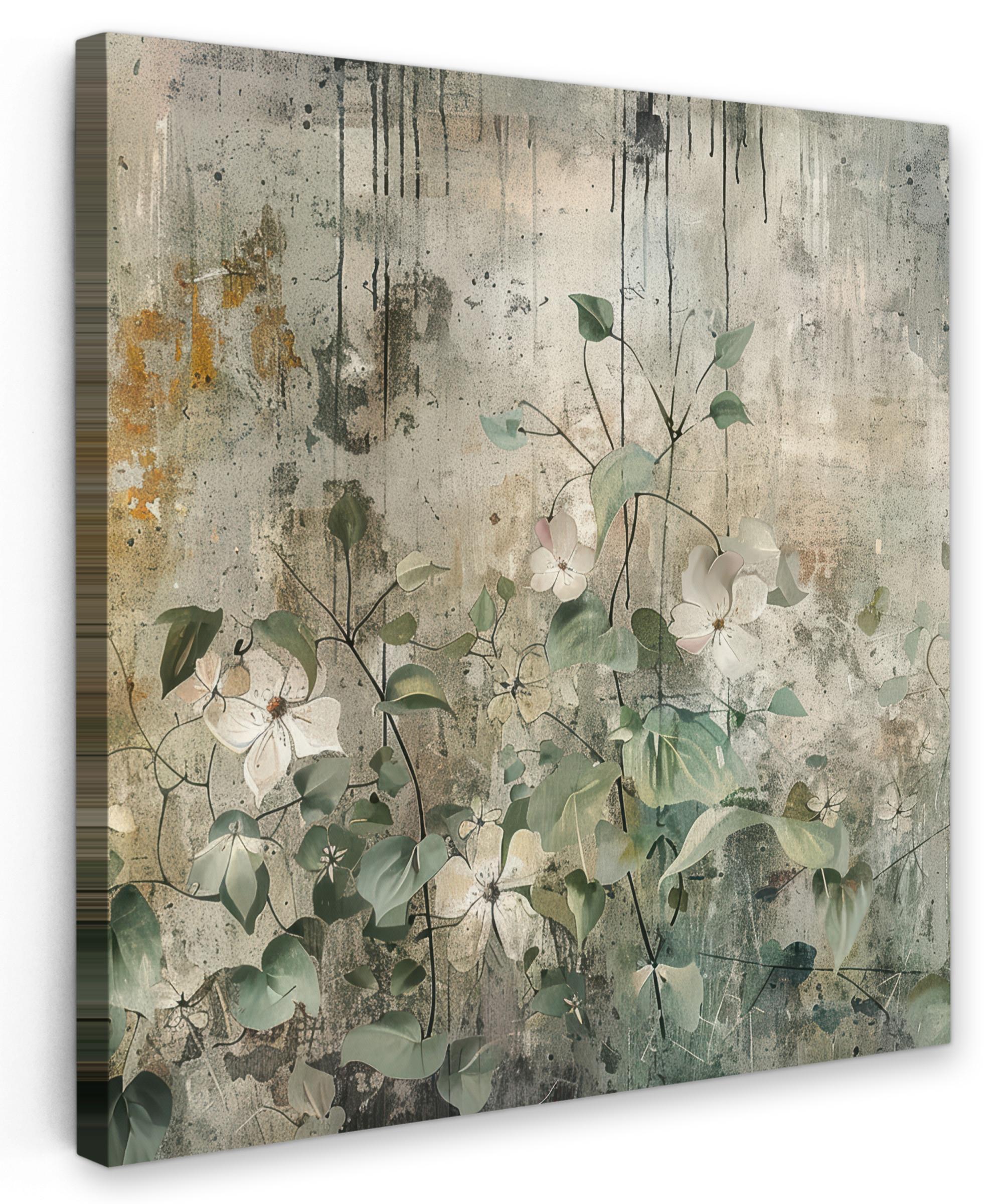 LEINWANDBILD Blumen - Blätter - Abstrakt - Modern Deko Wohnzimmer 20x20 cm - Grau, Textil (20/20cm) - MuchoWow