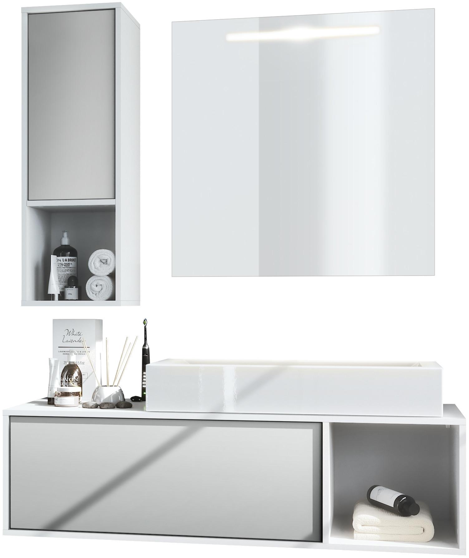 BADMÖBELSET La Costa Fronten in Hellgrau seidenmatt - Greige, Holzwerkstoff (126.5/190/46cm) - Vladon