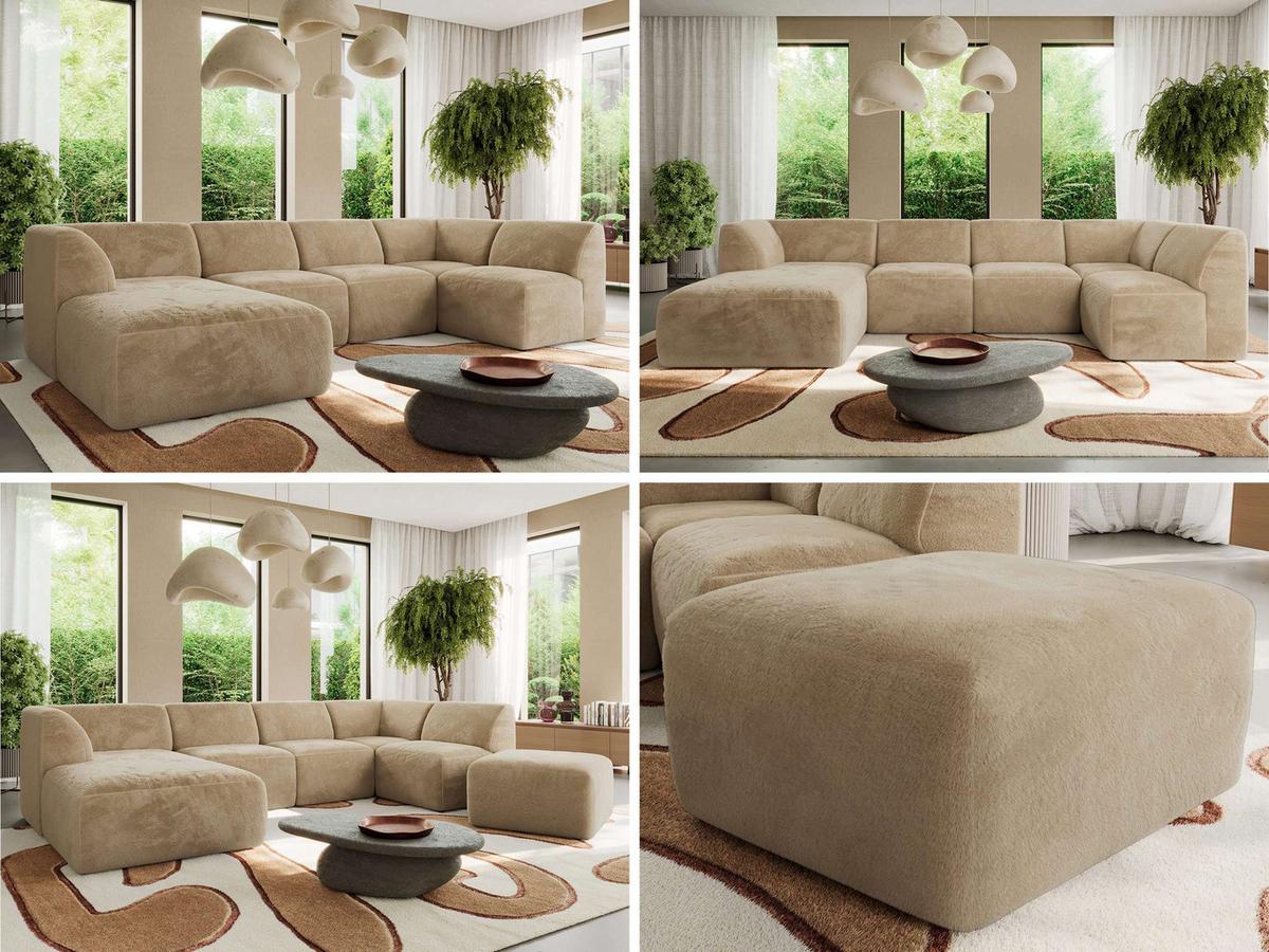 WOHNLANDSCHAFT MODARO U 6M - Beige Plüsch - Links - Beige/Schwarz, Textil (180/78/345cm) - MKS