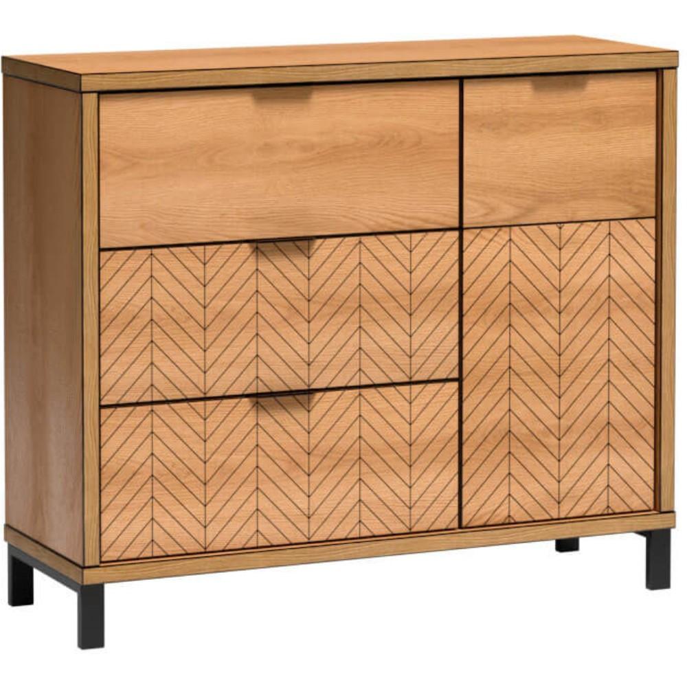 KOMMODE Fun mit 3 Schubladen und 1 Tür, mit Beinen - Eichefarben/Schwarz, Holzwerkstoff (117.5/102/41cm) - Beautysofa