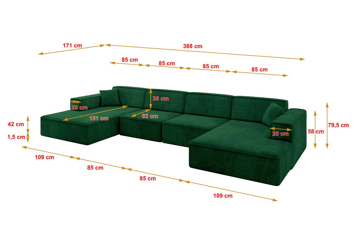 WOHNLANDSCHAFT IREA-U2-v4 - 388x171x79 cm Grün - Grün, Holzwerkstoff/Textil (388/79/171cm) - ALTDECOR