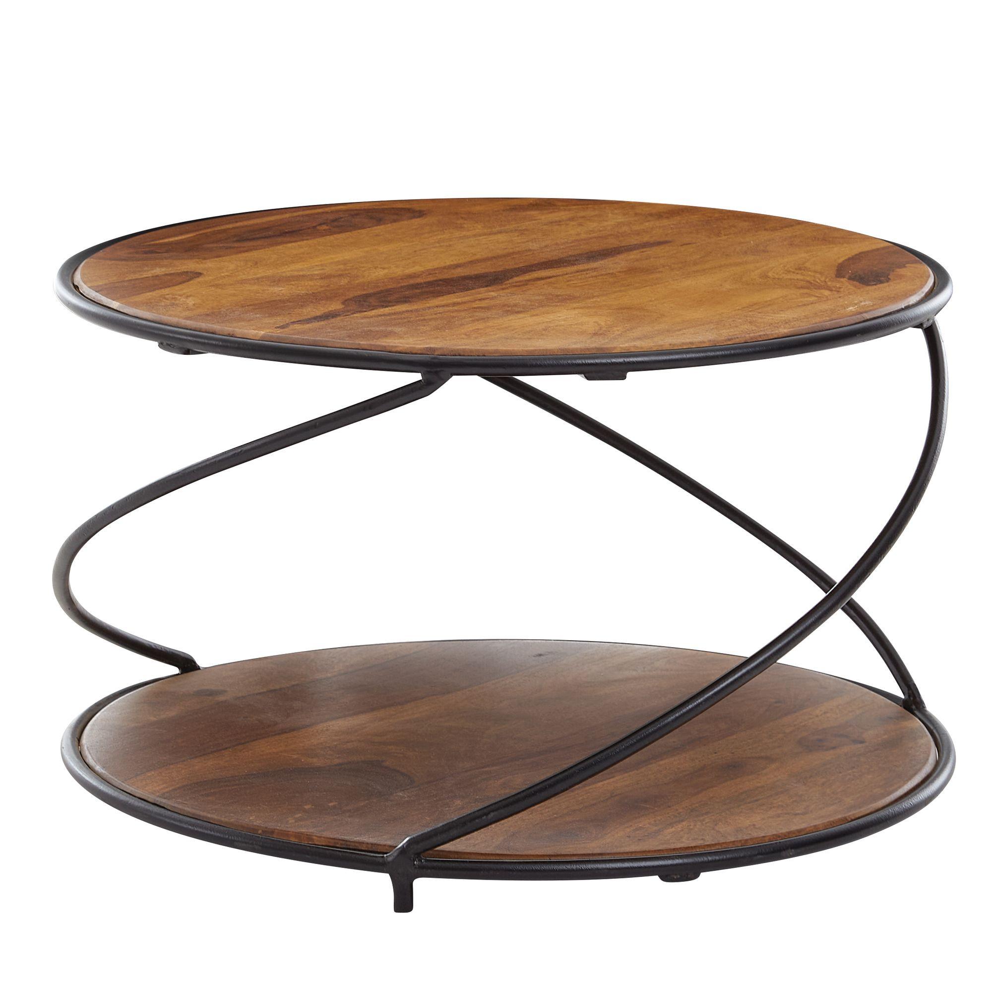 COUCHTISCH Sheesham Massivholz Metall, Rund, Stauraum, 58x58x35 cm - Schwarz/Braun, Holz/Metall (58/58/35cm) - KADIMA DESIGN