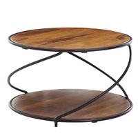 COUCHTISCH Sheesham Massivholz Metall, Rund, Stauraum, 58x58x35 cm - Schwarz/Braun, Holz/Metall (58/58/35cm) - KADIMA DESIGN