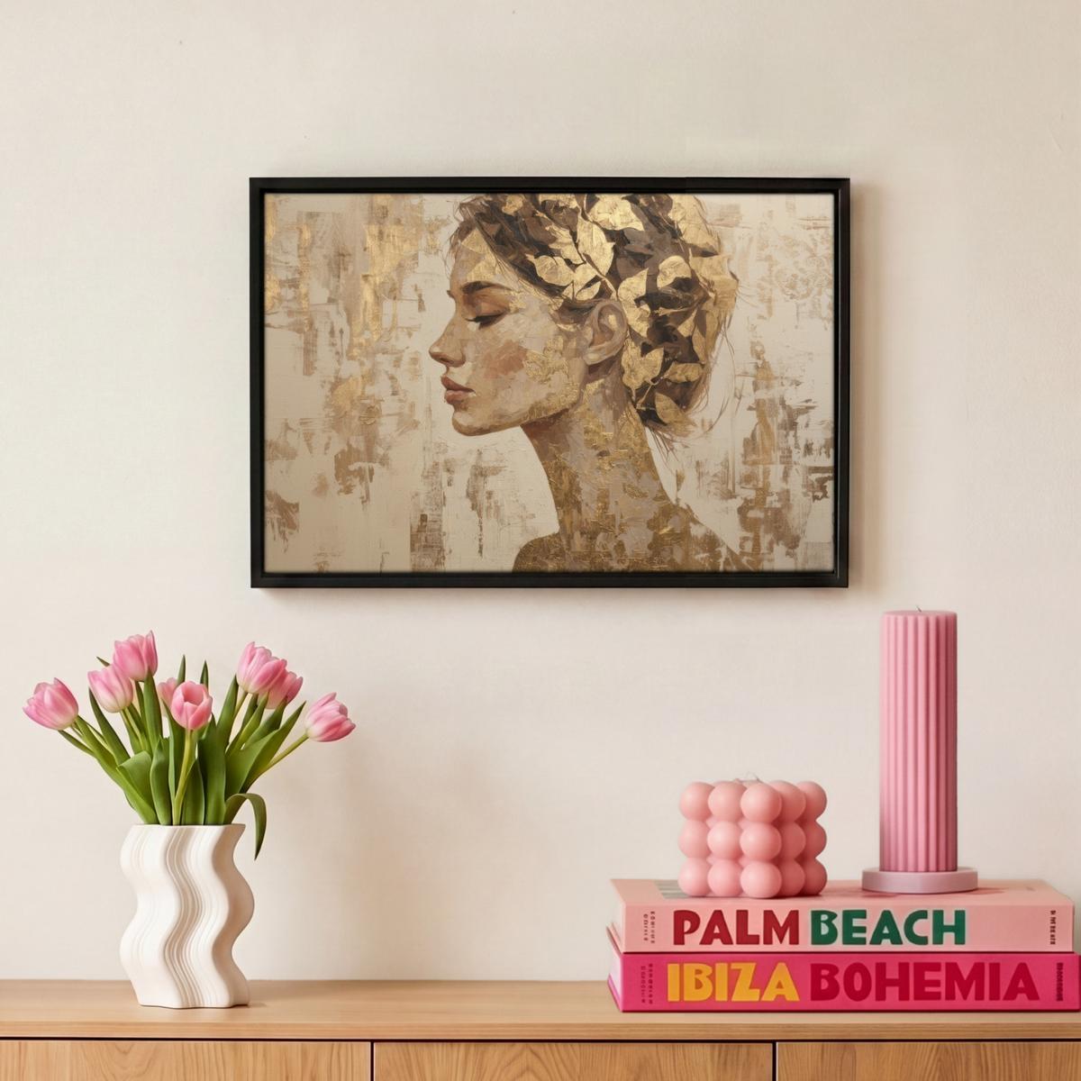 LEINWAND Bilder mit Rahmen - Frau - Gold - Abstrakt - Textur - 30x20 - Goldfarben, Textil (30/20cm) - MuchoWow