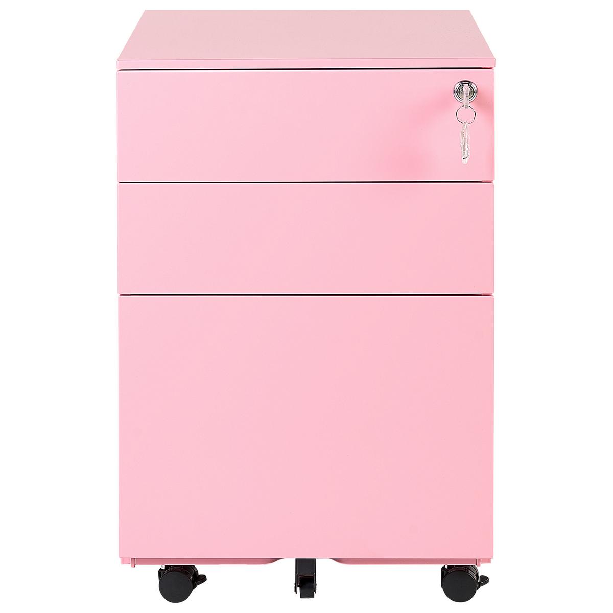 AKTENSCHRANK Metall rosa 3 Schubladen mit Rollen Cami - Pink, Metall (39/60/50cm) - Beliani