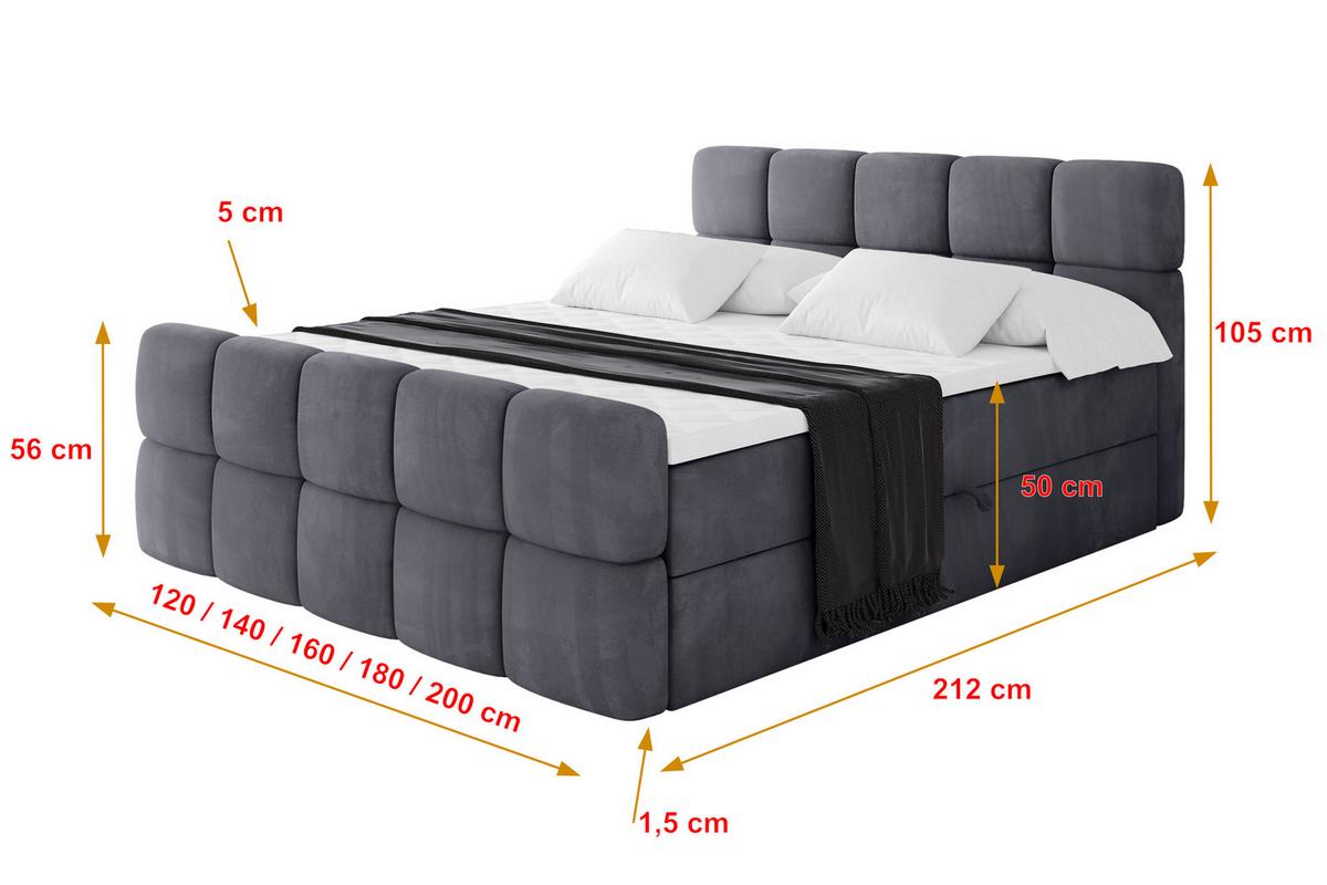 BOXBETT mit Matratze H3 - FAMA-Z - 200x200 cm Dunkelgrau Casablanca - Dunkelgrau, Holzwerkstoff - ALTDECOR
