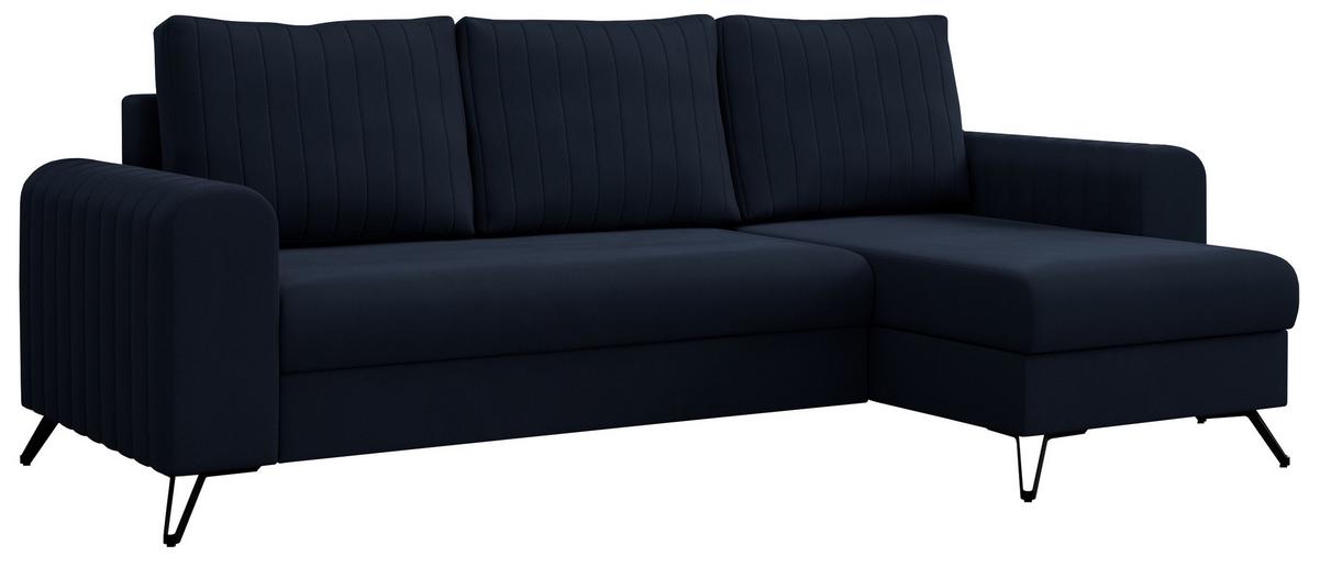 ECKSOFA Axel Samt Dunkelblau - Schwarz/Dunkelblau, Textil/Metall (242/140cm) - MKS