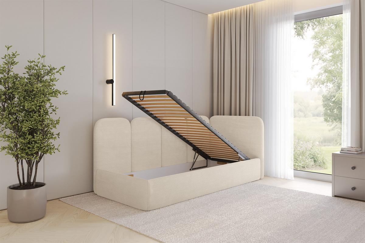 EINZELLBETT Jugendbett mit Bettkasten und Matratze H3/H4, Links - VELY 100x200 Beige - Creme, Holzwerkstoff/Textil (100/200cm) - ALTDECOR