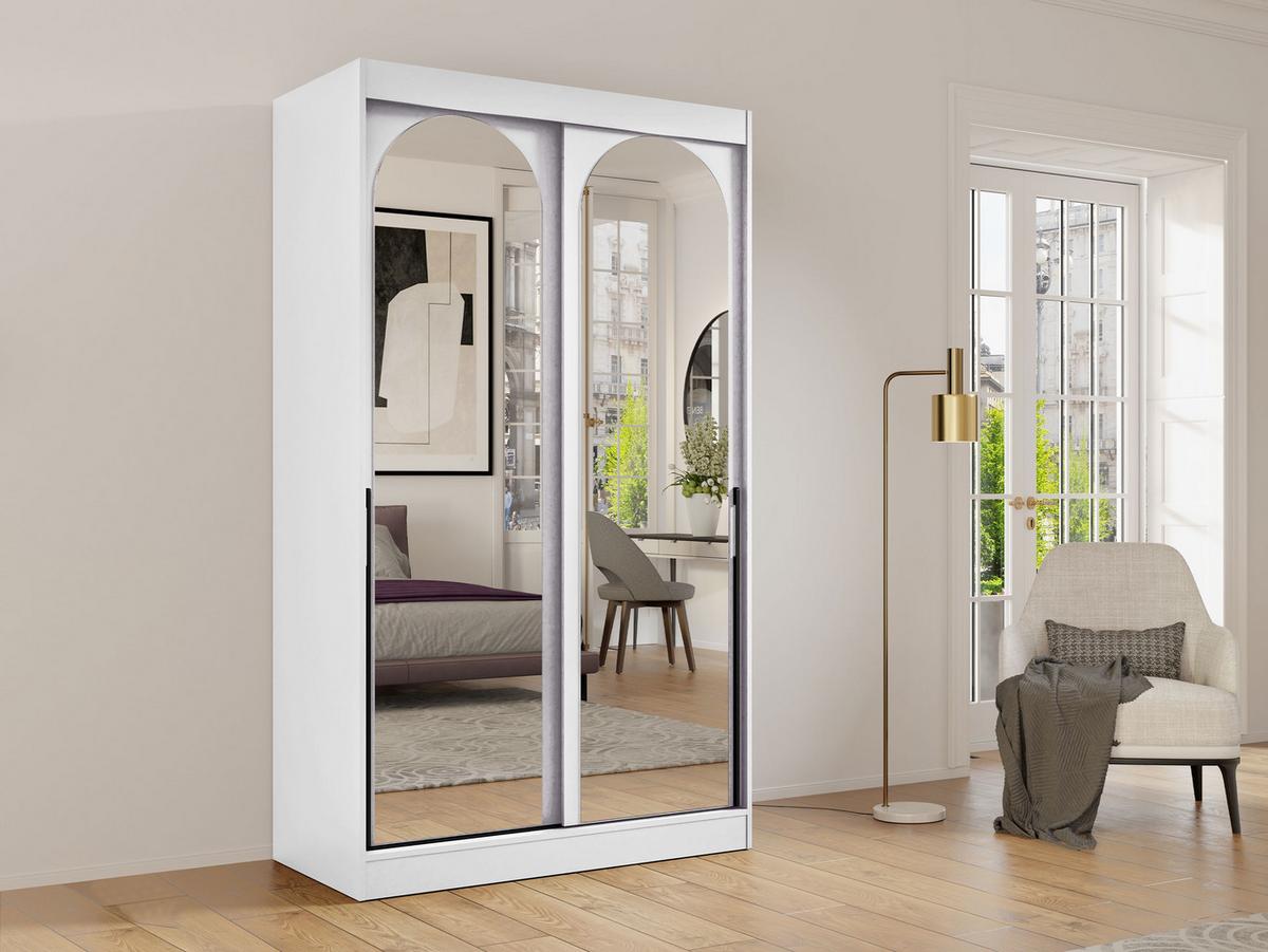 SCHIEBETÜRENSCHRANK Modin 120 - Schwarz/Weiß, Holzwerkstoff/Kunststoff (120/216/65cm) - MIRJAN24