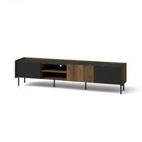 LOWBOARD Piano mit 3 Türen, Mattschwarz + Warmia-Nussbaum - Dunkelbraun/Schwarz, Holzwerkstoff (200/47/40cm) - Beautysofa