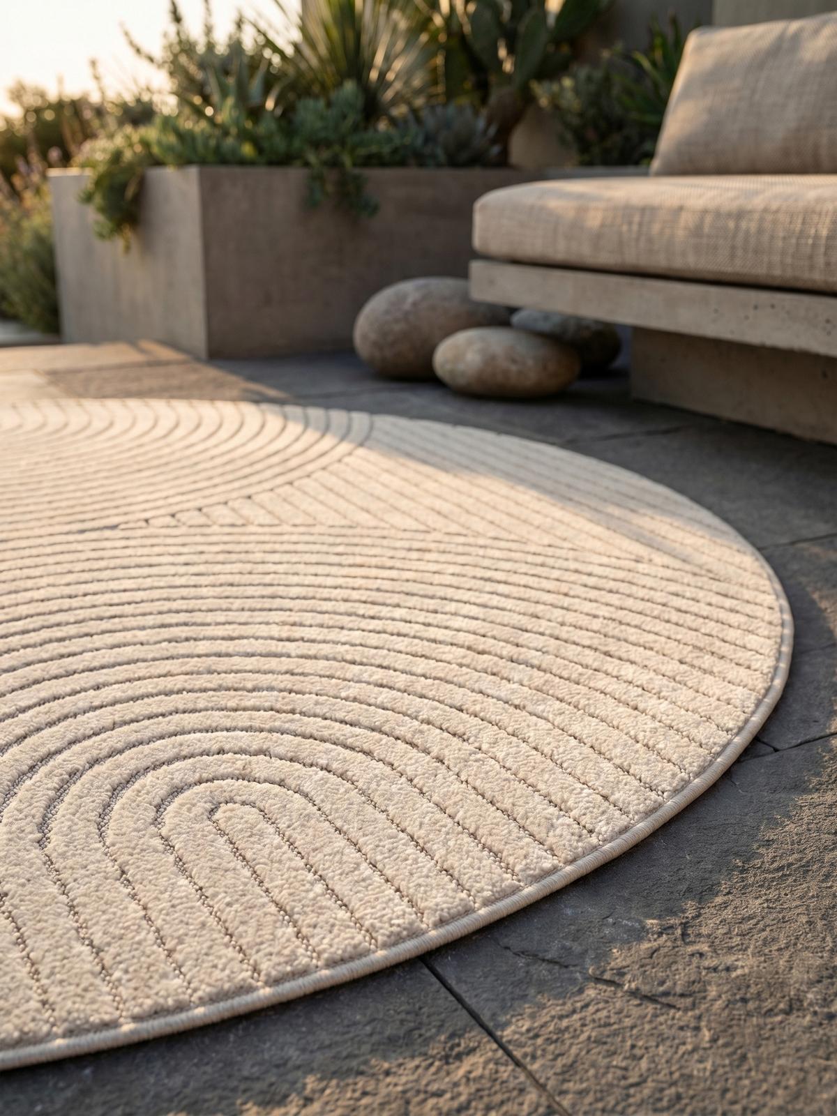 TEPPICH Outdoor ENGADIN in Creme, im Skandi-Stil mit 3D-Design, Ø 120 cm - Beige, Textil (120/120cm) - KADIMA DESIGN