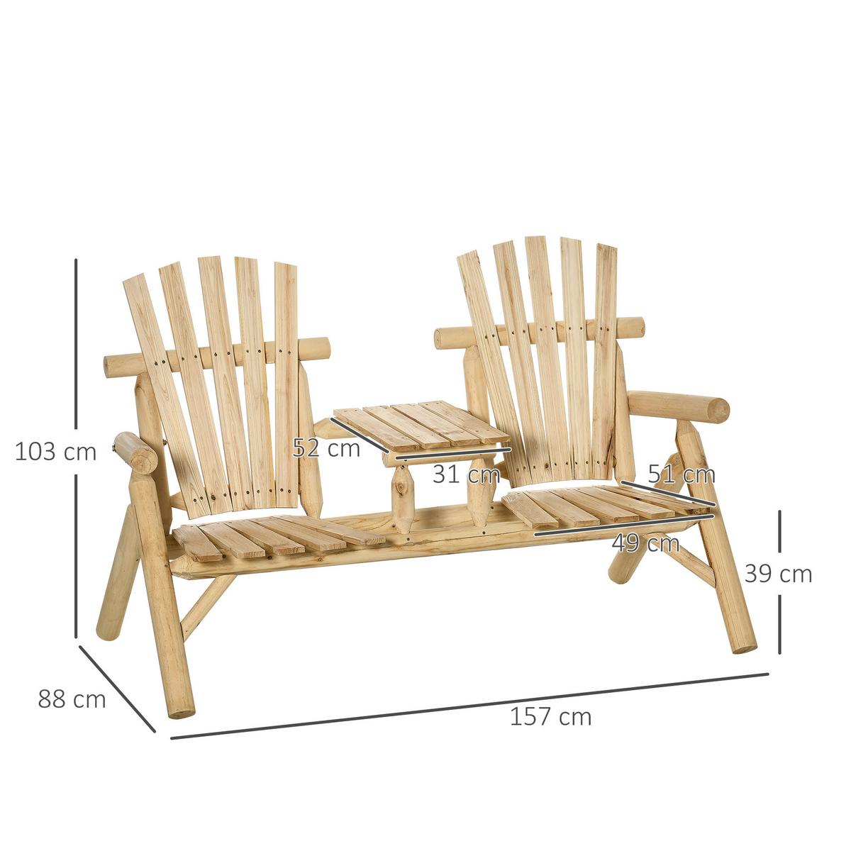 GARTENBANK mit Tisch, Massivholz, Natur, 157 x 88 x 103 cm - Naturfarben, Holz (88/103/157cm) - Outsunny