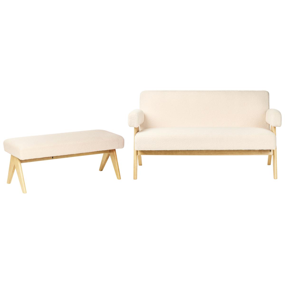 SOFA-SET Bouclé Cremeweiß/Hellbraun Tamre - Creme/Weiß, Textil (148/79/78cm) - Beliani