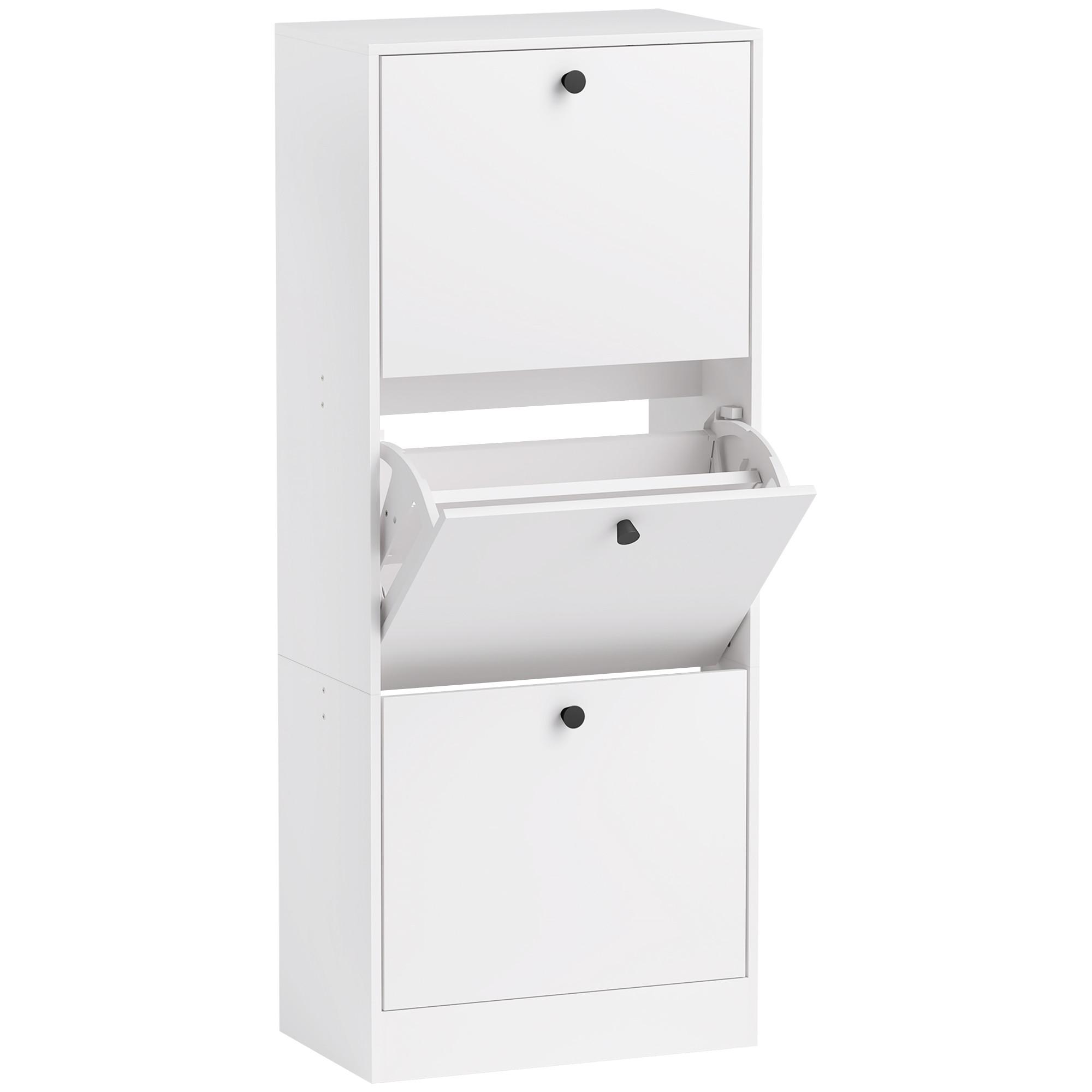 SCHUHSCHRANK mit 3 Klappen, 47 x 28 x 115 cm, Weiß - Weiß, Holzwerkstoff (28/115/47cm) - HOMCOM
