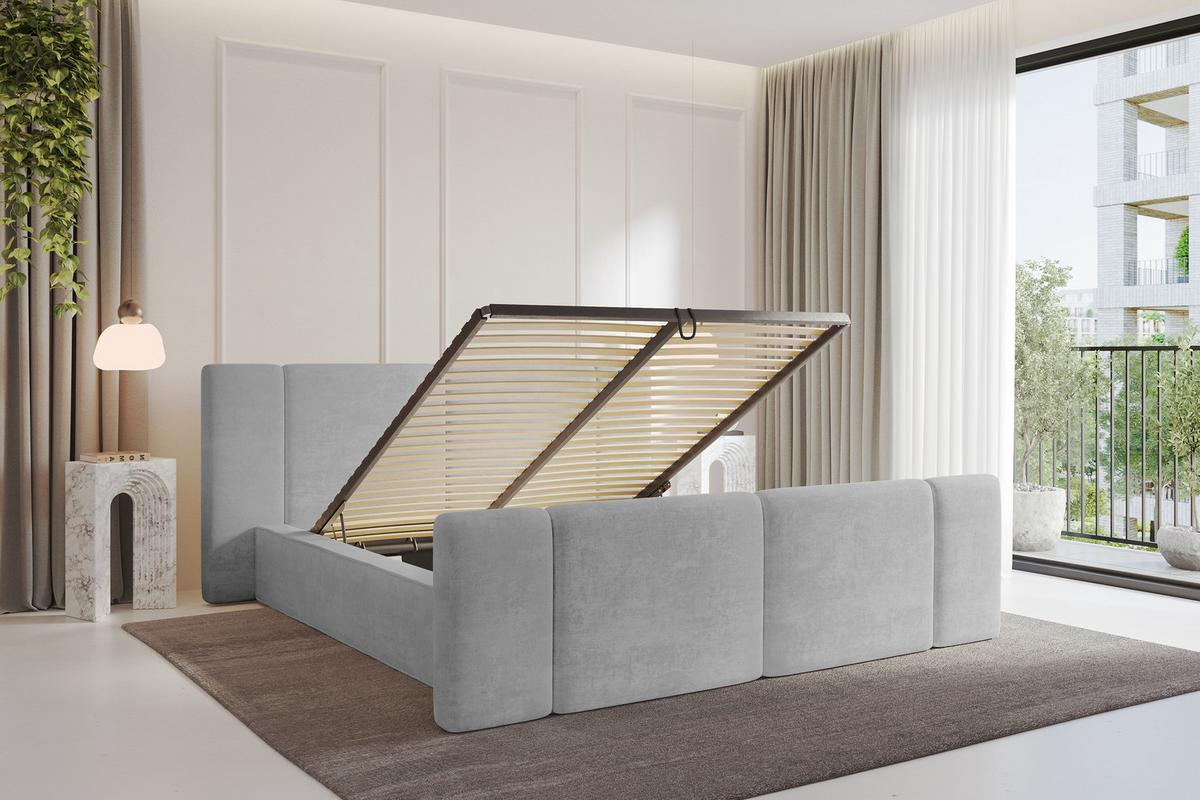 POLSTERBETT mit Bettkasten, Fußteil und Lattenrost, Bett mit Matratze H3/H4 - RIVO-Z 180x200 Grau - Hellgrau, Holzwerkstoff/Textil (180/200cm) - ALTDECOR