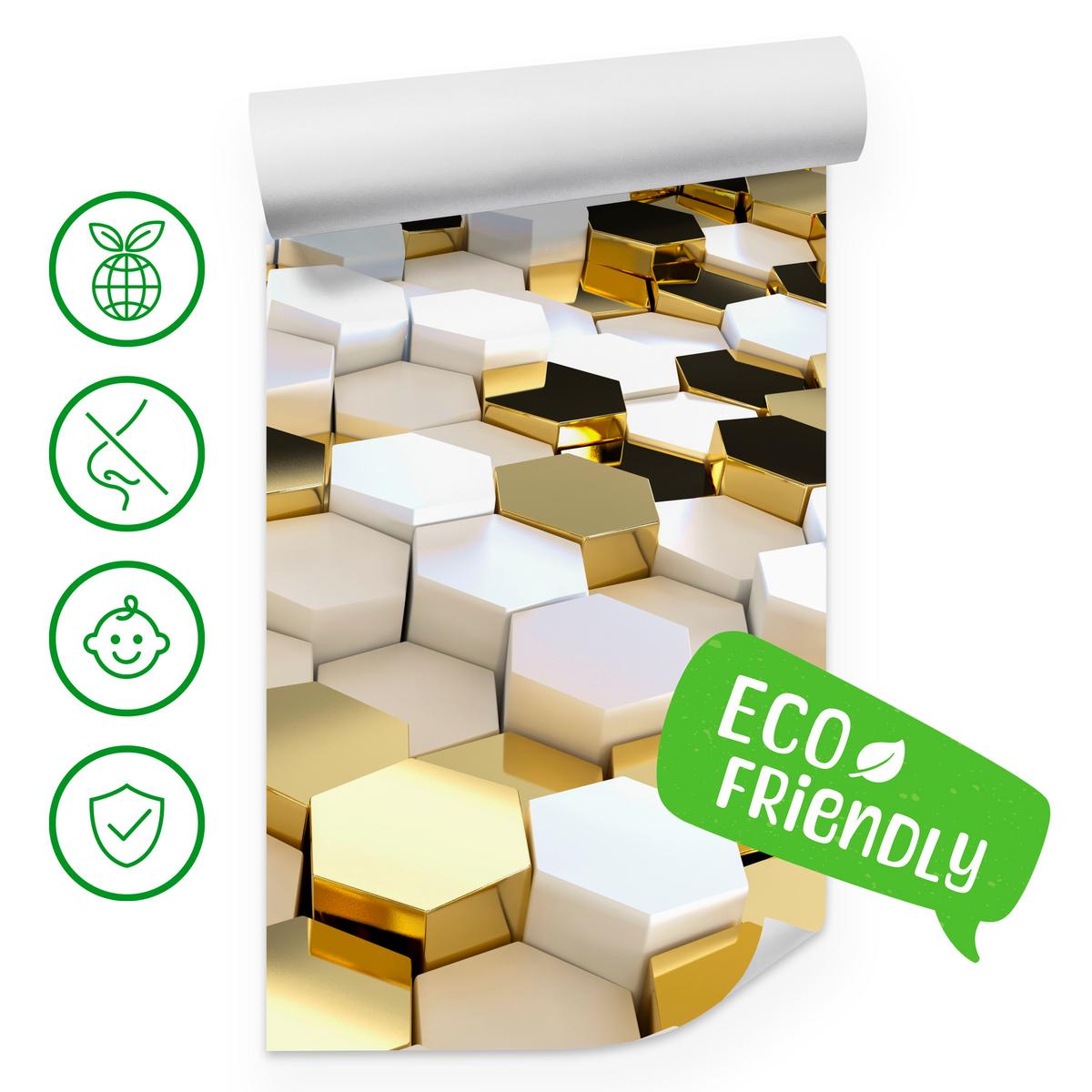 FOTOTAPETE für Büro Futuristisch Goldene Hexagone Formen Geometrie 350x256 - Gelb/Goldfarben, Papier (350/256cm) - Muralo