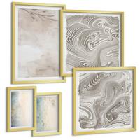 BILDER SET 5er Set - 50x50 cm & 20x30 cm & 40x60 cm Goldrahmen - Zarte Aquarellkartons - Goldfarben, Kunststoff (40/60cm) - TULUP