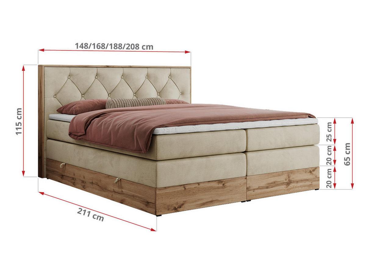 BOXSPRINGBETT VENETO KING 160/200 Beige Velvet - H3 - Beige, Holz/Textil (160/200cm) - MKS