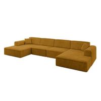WOHNLANDSCHAFT IREA-U2-v3 - 386x165x77 cm Senfgelb - Grün, Holzwerkstoff/Textil (386/77/165cm) - ALTDECOR