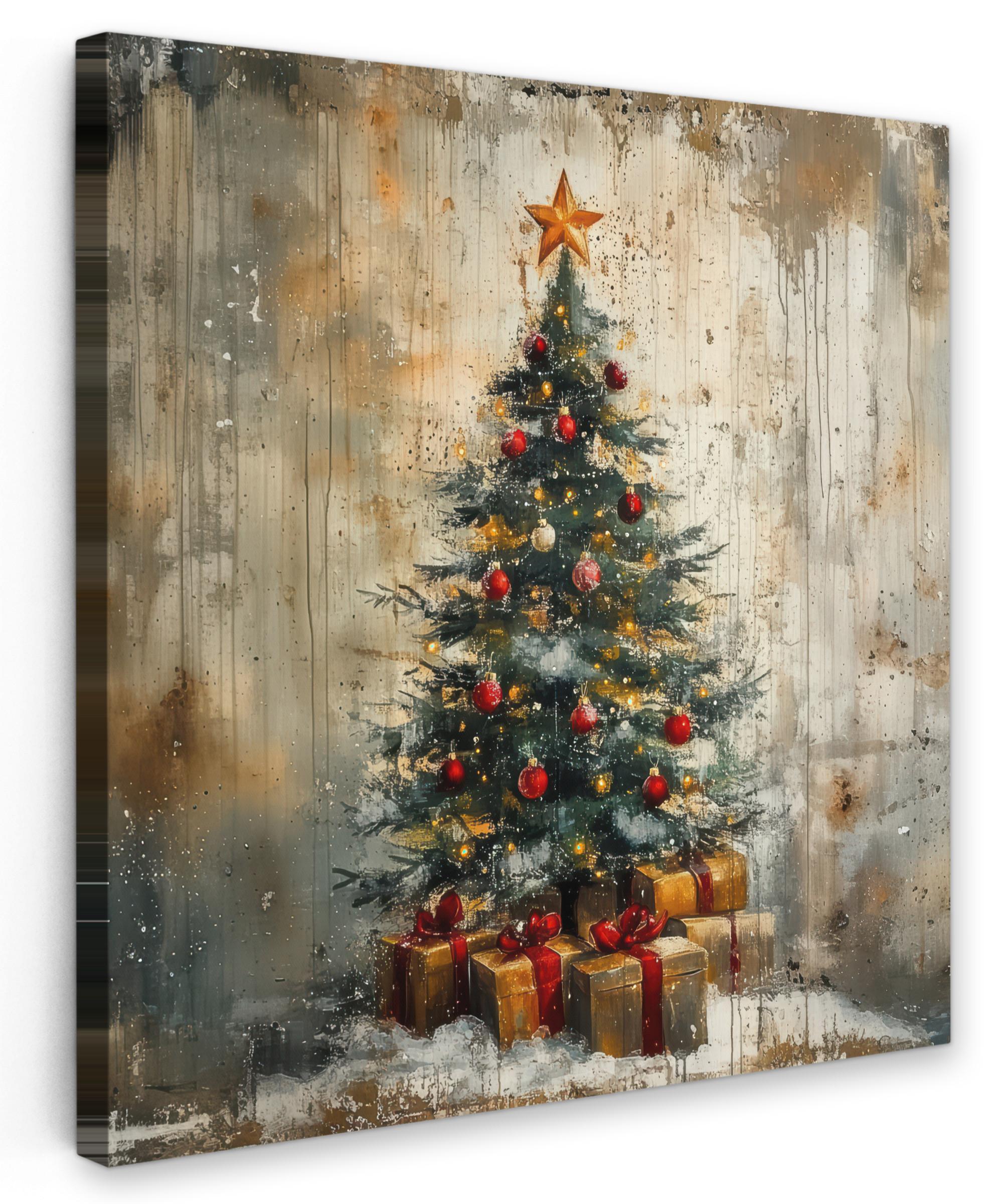 LEINWANDBILD Weihnachtsbaum - Vintage - Weihnachten - Geschenk Deko Groß 90x90 cm - Rostfarben, Textil (90/90cm) - MuchoWow
