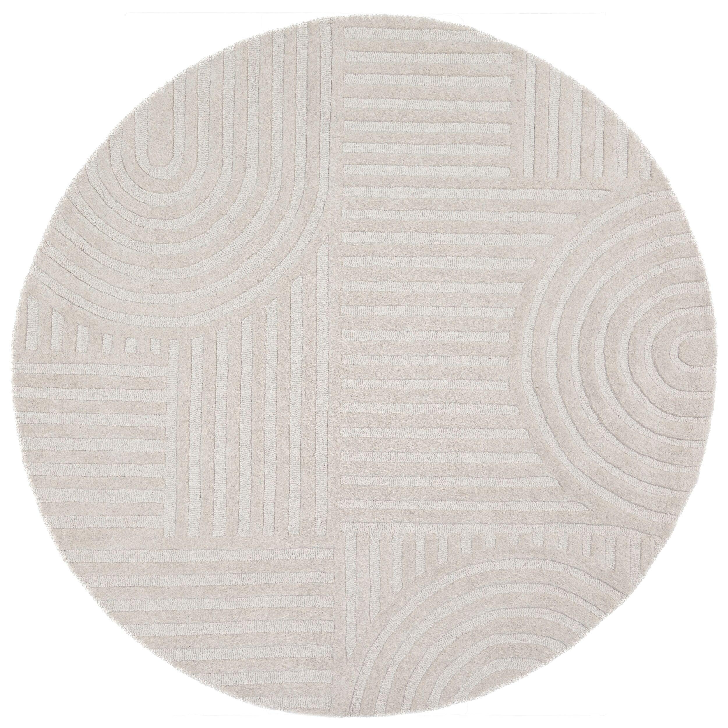 TEPPICH aus Wolle LEVEN in Elfenbein, geometrisch, Ø 160 cm - Champagner, Textil (160/160cm) - KADIMA DESIGN
