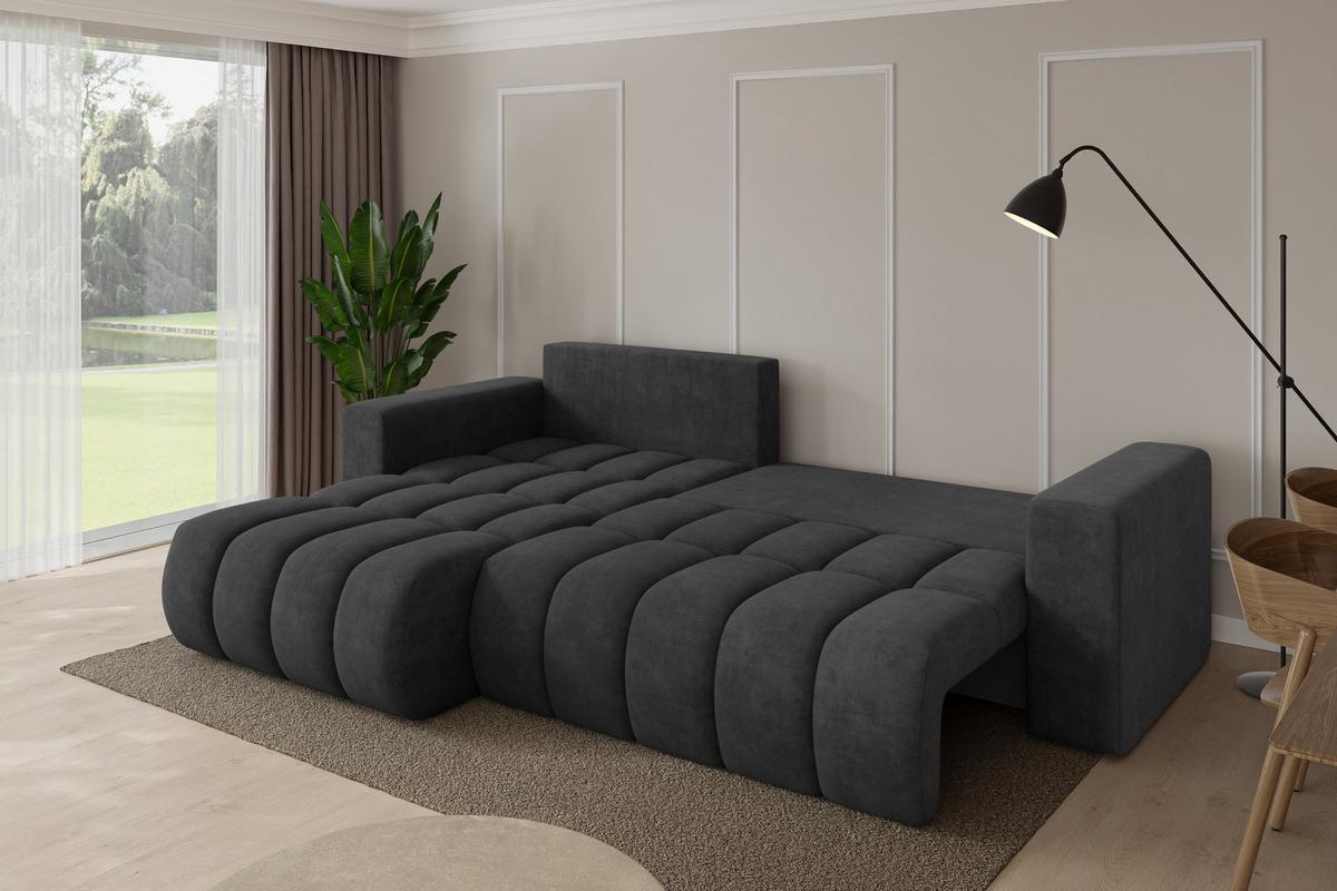 ECKSOFA mit Schlaffunktion Ottomane Links MILA-L-v1 277x195x86 Dunkelgrau Velours - Anthrazit/Schwarz, Holzwerkstoff/Kunststoff (277/194cm) - ALTDECOR