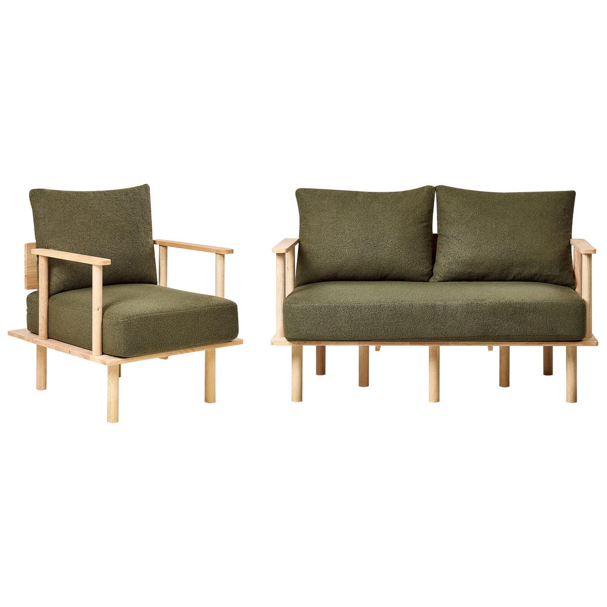SOFA-SET 3-Sitzer Bouclé Dunkelgrün Asker - Dunkelgrün/Braun, Textil (133/87/74cm) - Beliani