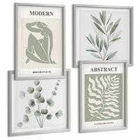 BILDER SET 4er Set - 50x50 cm & 40x60 cm Silberner Rahmen - Matisse entwirft Boho-Pflanzen - Silberfarben, Kunststoff (50/50cm) - TULUP