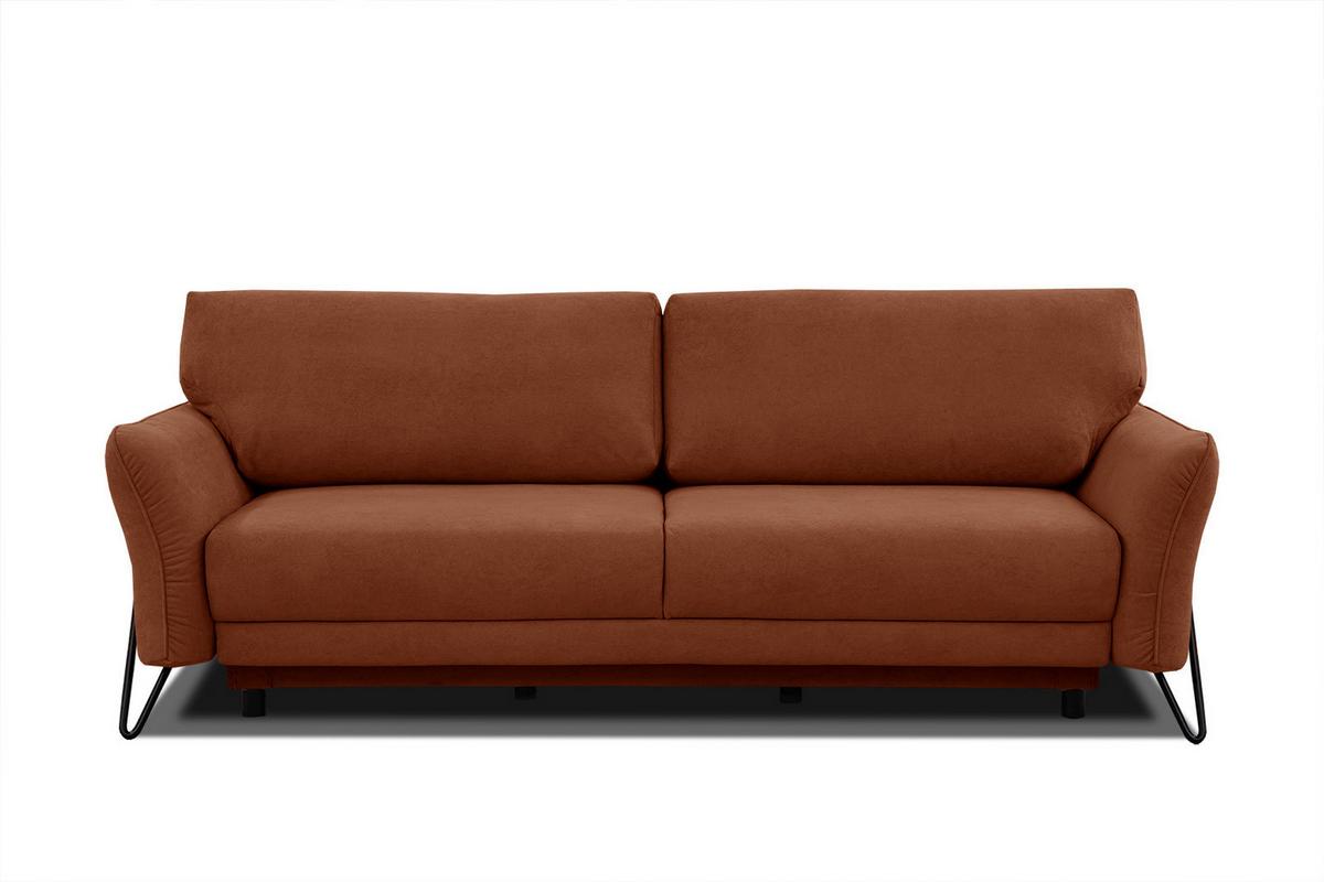 SOFA LOREM 3-Sitzer mit Schlaffunktion, dunkelorange - Dunkelorange/Schwarz, Holz/Textil (232/90/107cm) - Wozimo