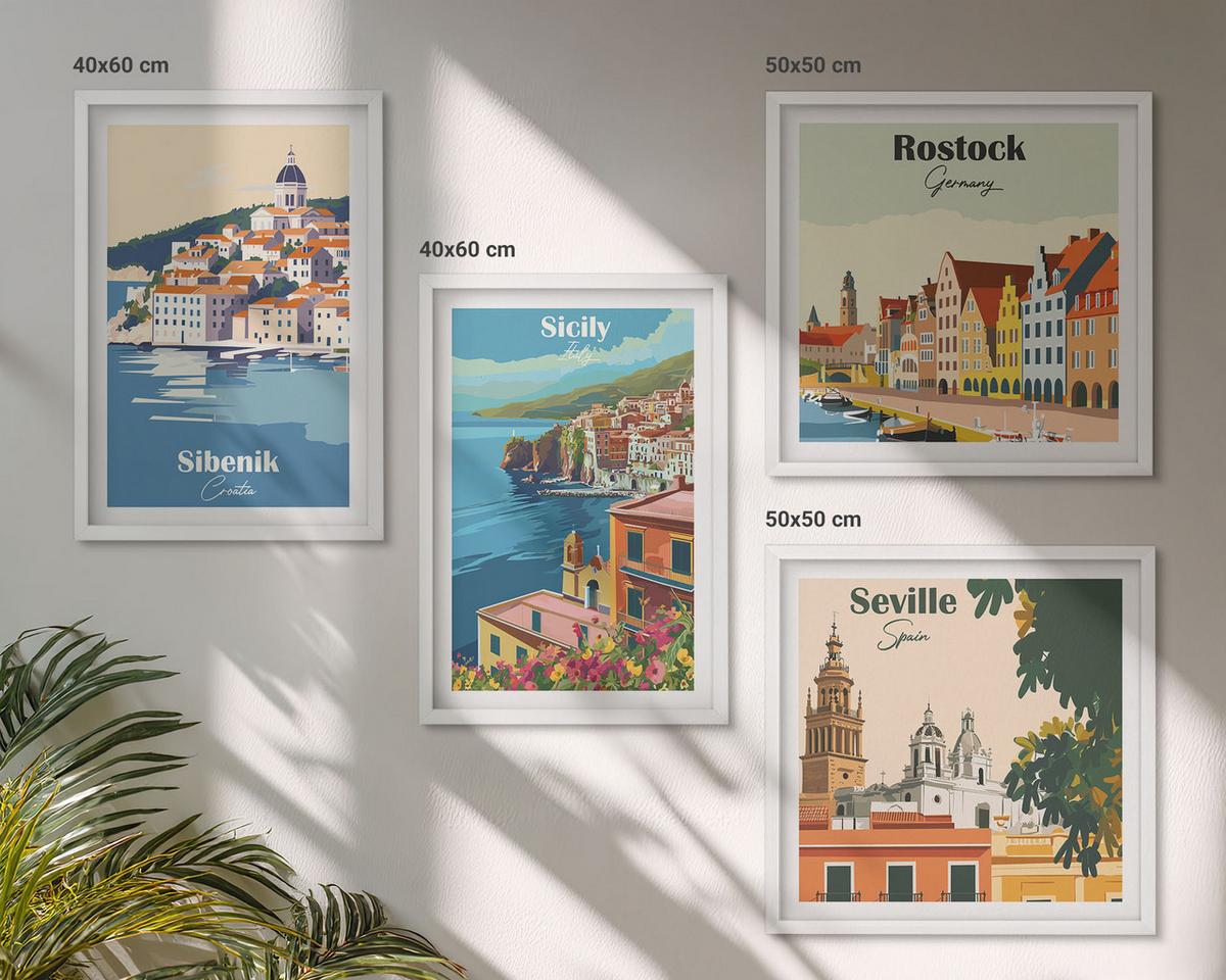 BILDER SET 4er Set - 50x50 cm & 40x60 cm Weißer Rahmen - Landschaften europäischer Städte - Weiß, Kunststoff (50/50cm) - TULUP
