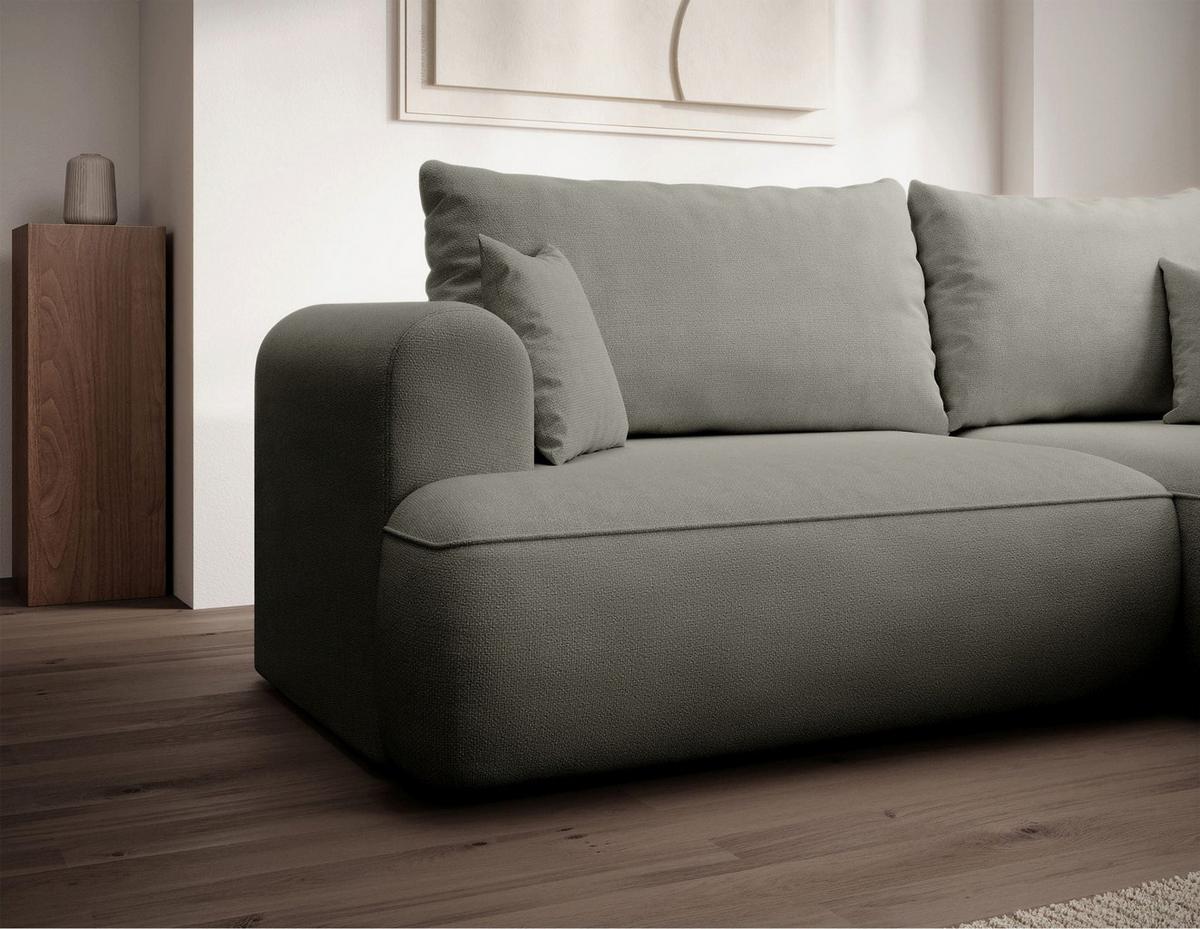 ECKSCHLAFSOFA Ovo Mini Hellgrau Easy-Clean-Chenille-Bezug - Hellgrau/Schwarz, Kunststoff/Textil (156/238cm) - Selsey