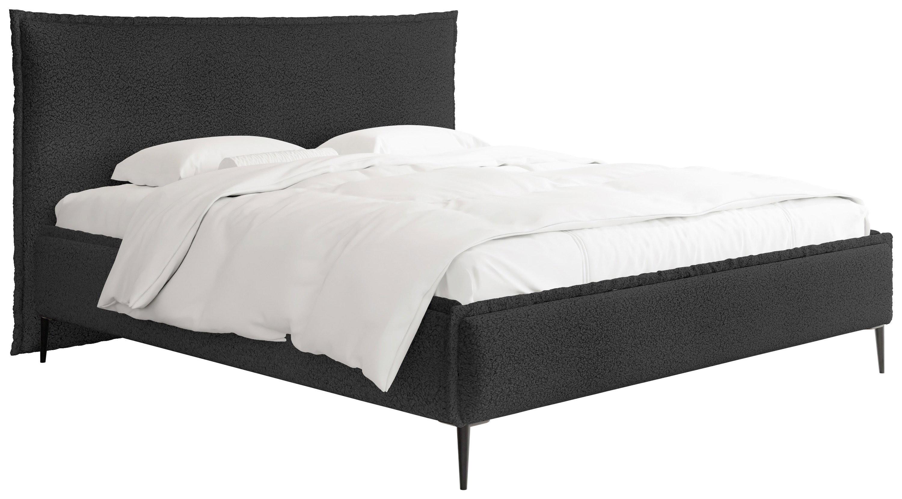 POLSTERBETT Pillow Rise mit Bettkasten, Lattenrost & hohen Metallfüßen in Schwarz Bouclé 200x200 cm - Birkefarben/Schwarz, Holz/Textil (200/200cm) - WFL GROUP