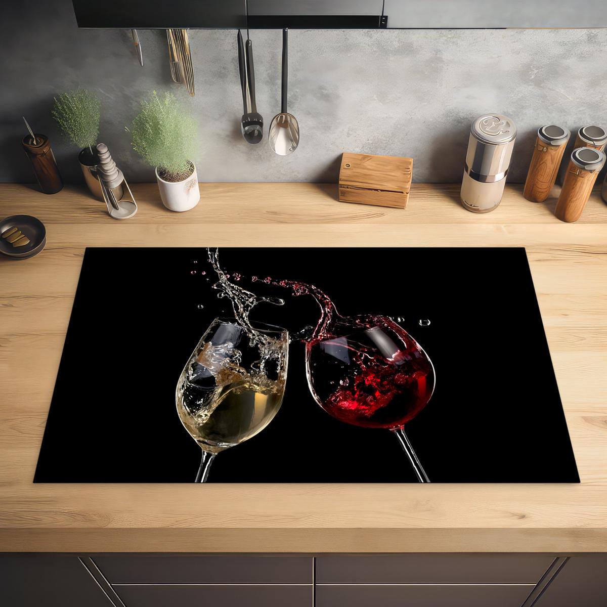 HERDABDECKPLATTE Rotwein - Weißwein - Glas - Schwarz Ceranfeldabdeckung 85x52 cm - Weinrot, Kunststoff (85/52/0.2cm) - MuchoWow